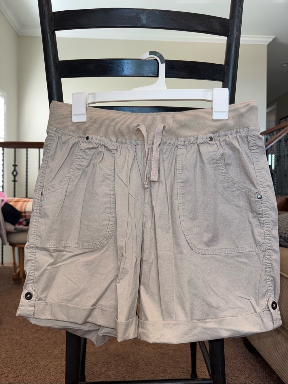Juniper + Lime Light Khaki Drawstring Cargo Shorts